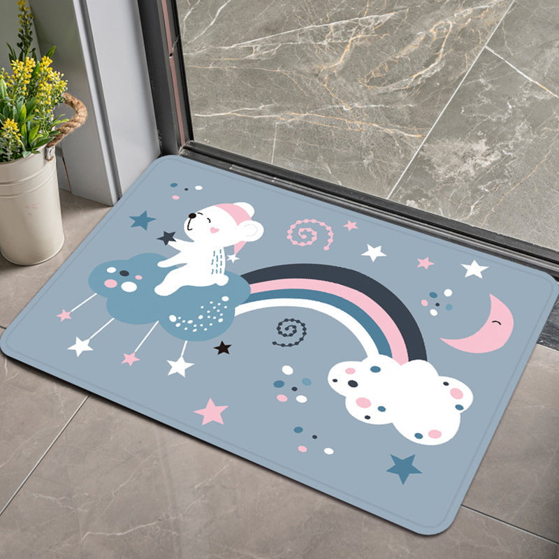 Stylish Kids Rug in Pink and Purple Animal Swan Dog Bear Pattern Rug Polyester Pet Friendly Carpet for Children's Room Blue 2' x 2'11