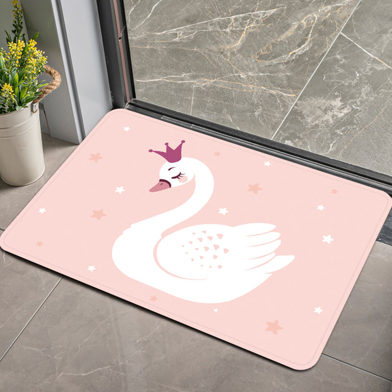 Stylish Kids Rug in Pink and Purple Animal Swan Dog Bear Pattern Rug Polyester Pet Friendly Carpet for Children's Room Light Pink 2' x 2'11