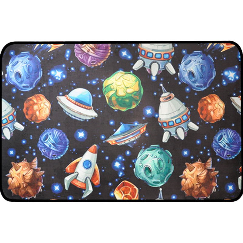 Kids Child's Room Rug in Blue and Black Outer Space Spaceship Planet Print Rug Polyester Machine Washable Area Rug Clearhalo 'Area Rug' 'Rug' 1648570