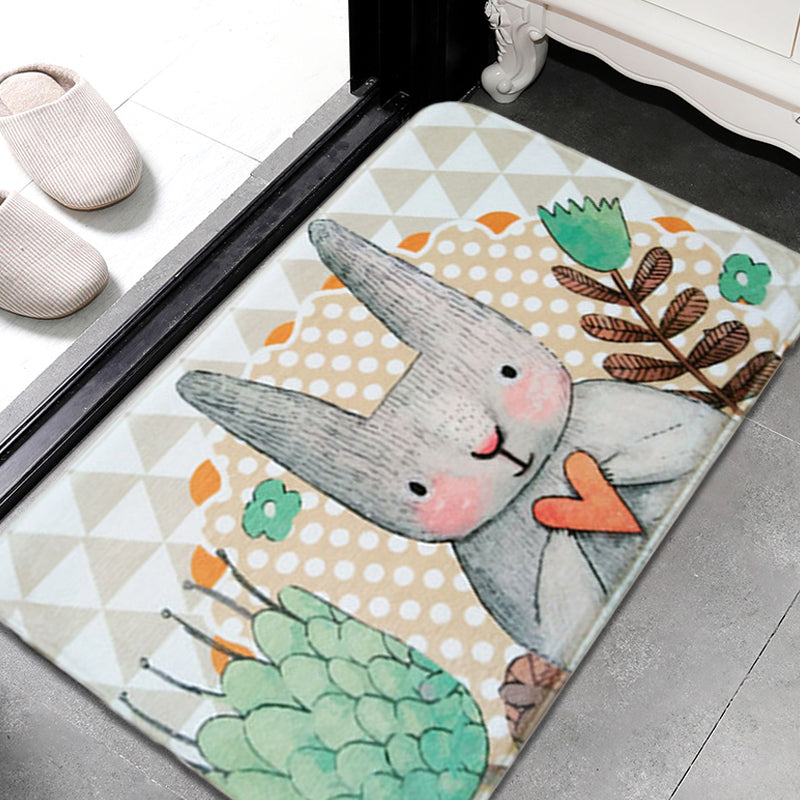 Grey Child's Room Rug Kids Animal Rabbit Heart Floral Pattern Area Rug Polyester Pet Friendly Carpet Clearhalo 'Area Rug' 'Rug' 1648601