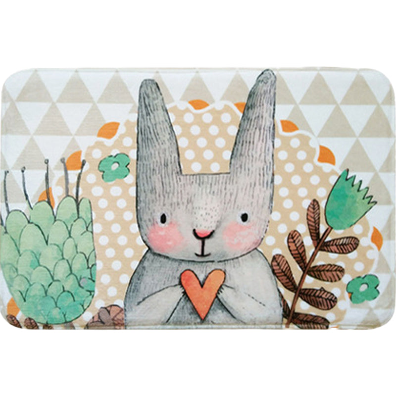 Grey Child's Room Rug Kids Animal Rabbit Heart Floral Pattern Area Rug Polyester Pet Friendly Carpet Clearhalo 'Area Rug' 'Rug' 1648602