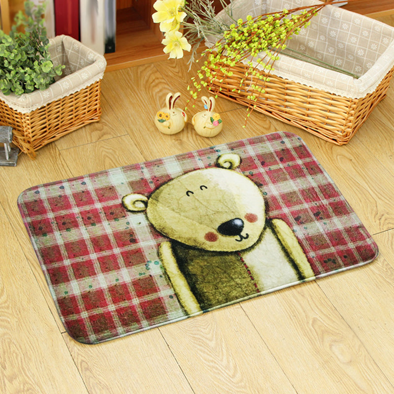 Cute Kids Rug in Orange and Green Animal Bear Mouse Pattern Rug Polyester Anti-Slip Carpet for Children's Room Red 2' x 2'11