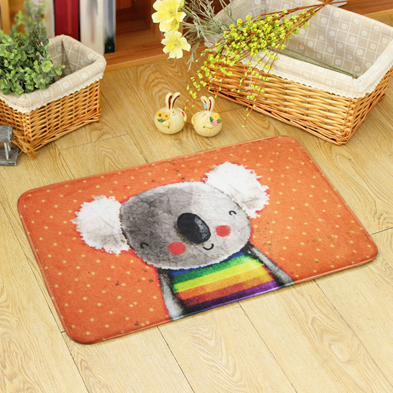 Cute Kids Rug in Orange and Green Animal Bear Mouse Pattern Rug Polyester Anti-Slip Carpet for Children's Room Orange 2' x 2'11