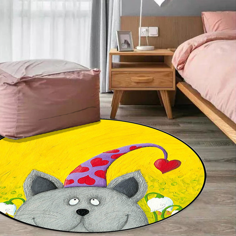 Kids Bedroom Rug in Green and Yellow Animal Cat Heart Star Print Rug Polyester Stain-Resistant Area Rug Clearhalo 'Area Rug' 'Rug' 1648680