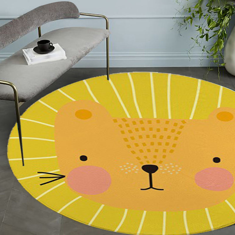 Red and Yellow Child's Room Rug Kids Animal Cat Bear Giraffe Pattern Area Rug Polyester Pet Friendly Washable Carpet Clearhalo 'Area Rug' 'Rug' 1648692