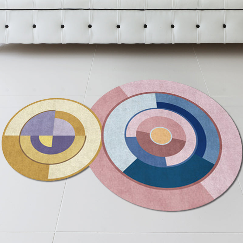 Novelty Modern Irregular Rug in Pink and Yellow Color Block Circle Print Rug Polyester Non-Slip Carpet for Home Decor Pink Clearhalo 'Area Rug' 'Rug' 1648729