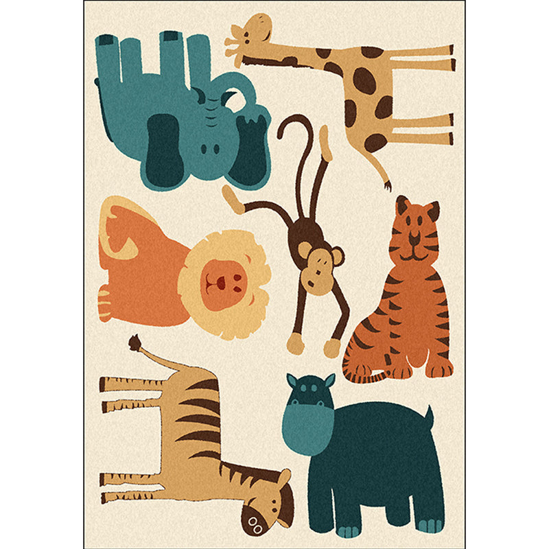 Kids Bedroom Rug in Yellow Animal Elephant Tiger Lion Print Rug Polyester Pet Friendly Area Rug Clearhalo 'Area Rug' 'Rug' 1648737