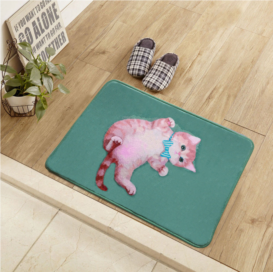 Unique Kids Rug in Blue and Green Animal Cat Pattern Rug Polyester Washable Carpet for Children's Room Blue 2' x 2'11