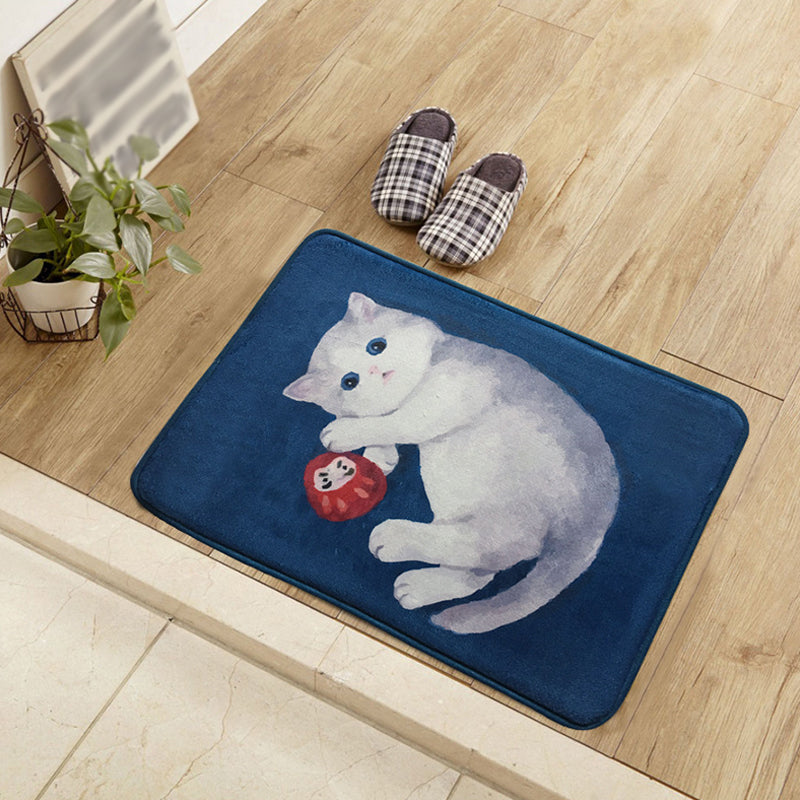 Unique Kids Rug in Blue and Green Animal Cat Pattern Rug Polyester Washable Carpet for Children's Room Navy 2' x 2'11