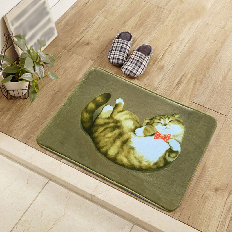 Unique Kids Rug in Blue and Green Animal Cat Pattern Rug Polyester Washable Carpet for Children's Room Army Green 2' x 2'11