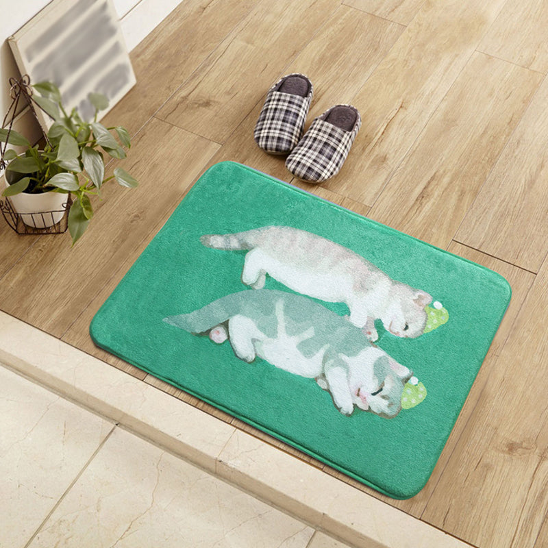 Unique Kids Rug in Blue and Green Animal Cat Pattern Rug Polyester Washable Carpet for Children's Room Green 2' x 2'11