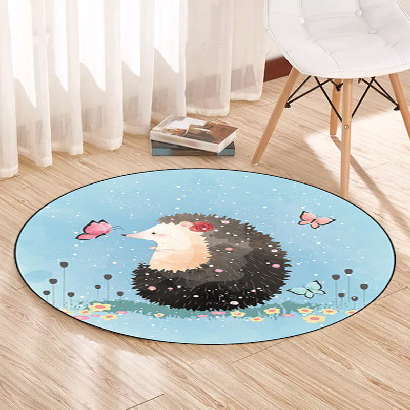 Kids Bedroom Rug in Blue Animal Elephant Rabbit Hedgehog Print Rug Polyester Pet Friendly Area Rug Clearhalo 'Area Rug' 'Rug' 1648794