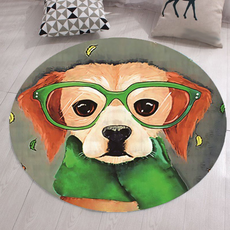 Grey and Green Child's Room Rug Kids Animal Dog Glasses Pattern Area Rug Polyester Anti-Slip Machine Washable Carpet Clearhalo 'Area Rug' 'Rug' 1648823