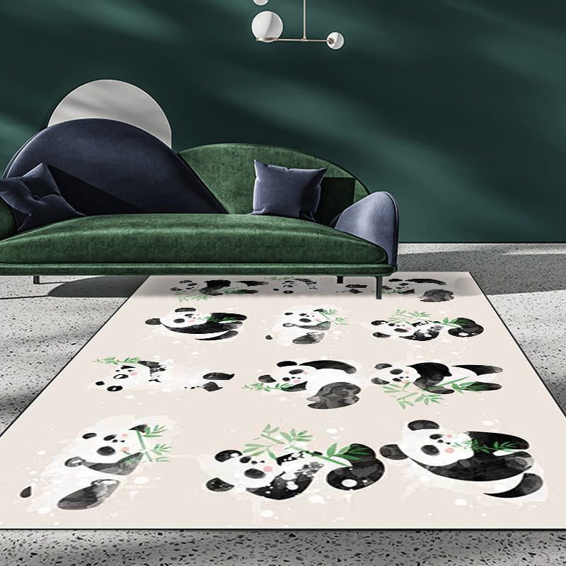 Ivory Child's Room Rug Kids Animal Panda Bird Pattern Area Rug Polyester Anti-Slip Machine Washable Carpet Clearhalo 'Area Rug' 'Rug' 1648869