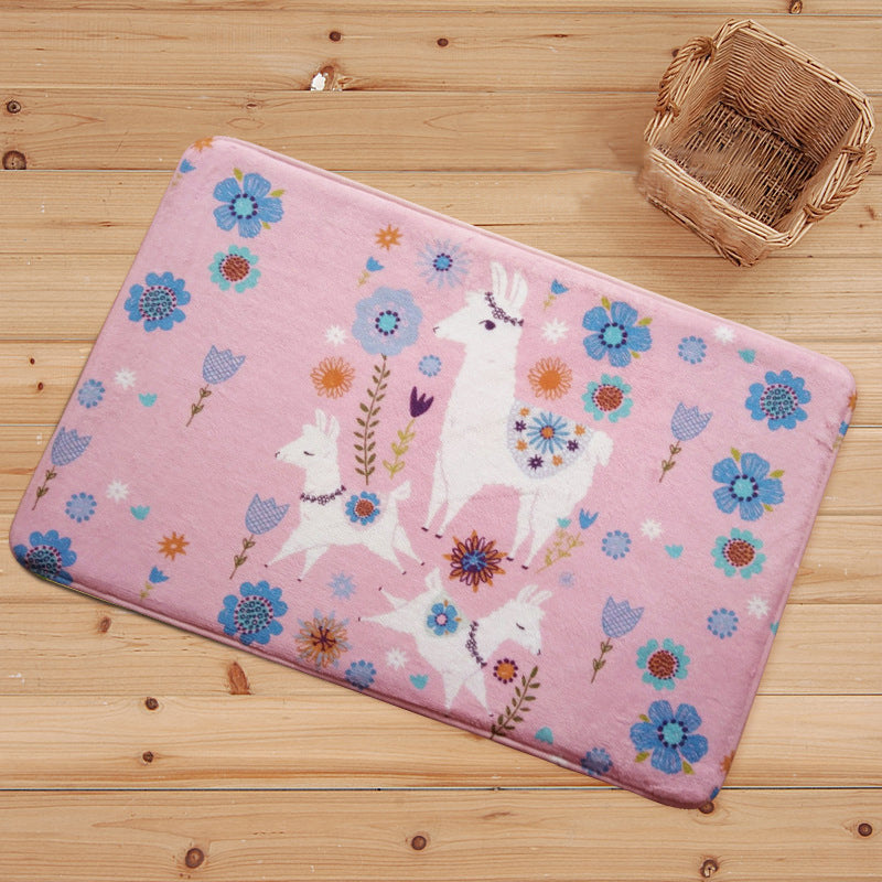 Blue and Black Nursery Rug Kids Animal Alpaca Pattern Area Rug Polyester Stain-Resistant Carpet Pink 2' x 2'11