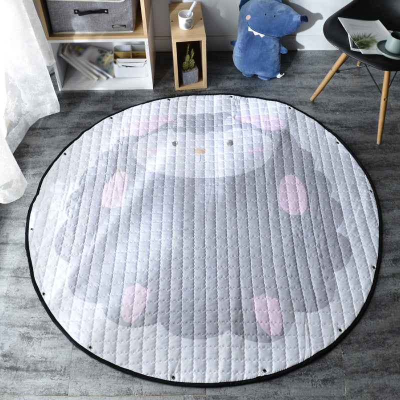 Kids Bedroom Rug in Pink and Grey Animal Unicorn Rabbit Sheep Print Rug Polyester Machine Washable Area Rug Grey 4'11