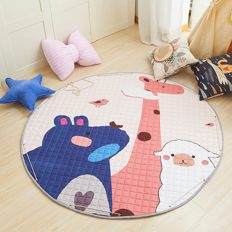 Kids Bedroom Rug in Pink and Grey Animal Unicorn Rabbit Sheep Print Rug Polyester Machine Washable Area Rug Yellow-Red 4'11