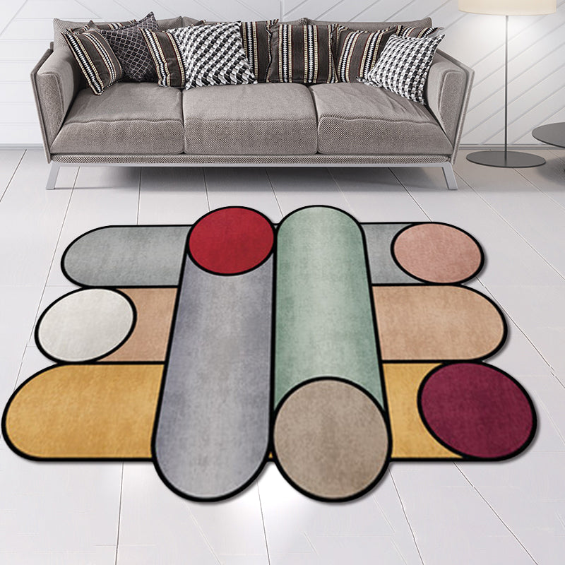 Nordic Modern Irregular Rug in Grey Color Block Oval Print Area Rug Polyester Washable Carpet for Home Decoration Clearhalo 'Area Rug' 'Rug' 1648929