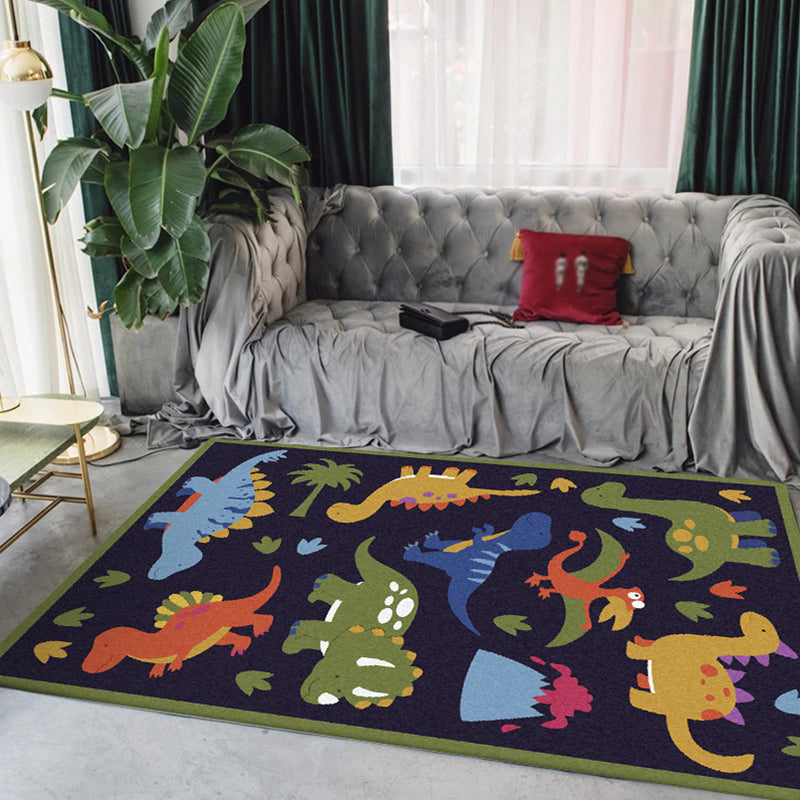 Cute Kids Rug in Blue Animal Dinosaur Grass Pattern Rug Polyester Stain-Resistant Carpet for Nursery Clearhalo 'Area Rug' 'Rug' 1648941