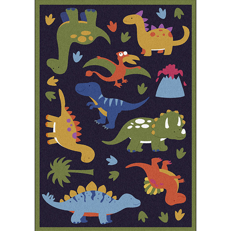 Cute Kids Rug in Blue Animal Dinosaur Grass Pattern Rug Polyester Stain-Resistant Carpet for Nursery Clearhalo 'Area Rug' 'Rug' 1648942