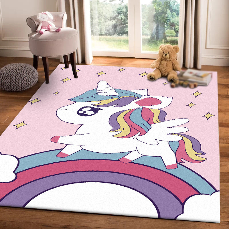 Pink Child's Room Rug Kids Animal Unicorn Rainbow Pattern Area Rug Polyester Non-Slip Backing Carpet Clearhalo 'Area Rug' 'Rug' 1648950