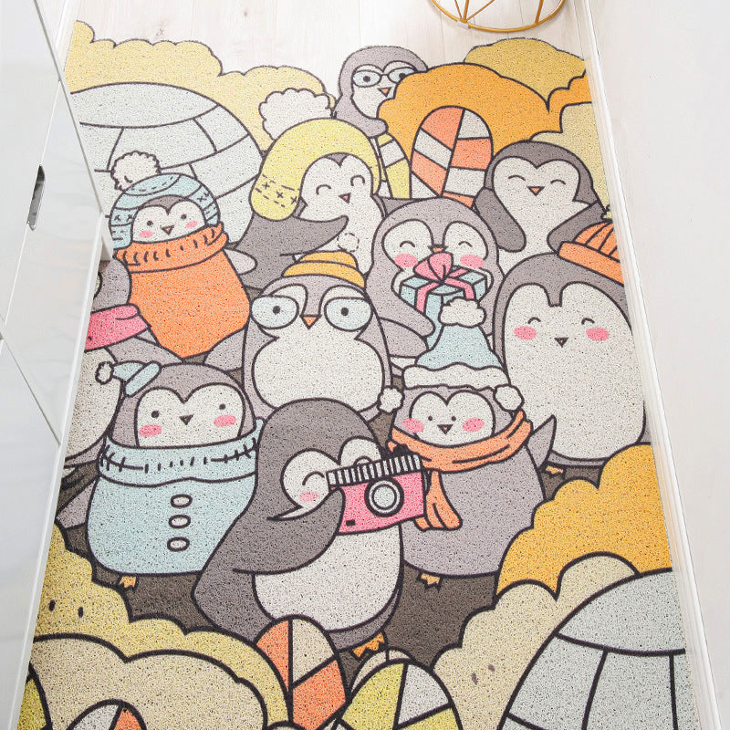 Kids Irregular Nursery Rug in Yellow and Grey Animal Cat Rabbit Penguin Print Rug Polyester Non-Slip Area Rug Grey Clearhalo 'Area Rug' 'Rug' 1648997