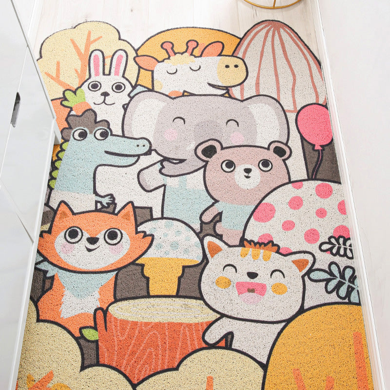 Kids Irregular Nursery Rug in Yellow and Grey Animal Cat Rabbit Penguin Print Rug Polyester Non-Slip Area Rug Orange Clearhalo 'Area Rug' 'Rug' 1649004