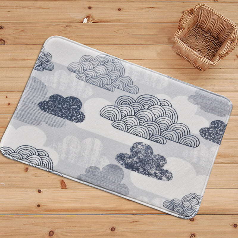 White and Grey Nursery Rug Kids Fairy Tales Cloud Rainy Pattern Area Rug Polyester Machine Washable Carpet Grey 2' x 2'11
