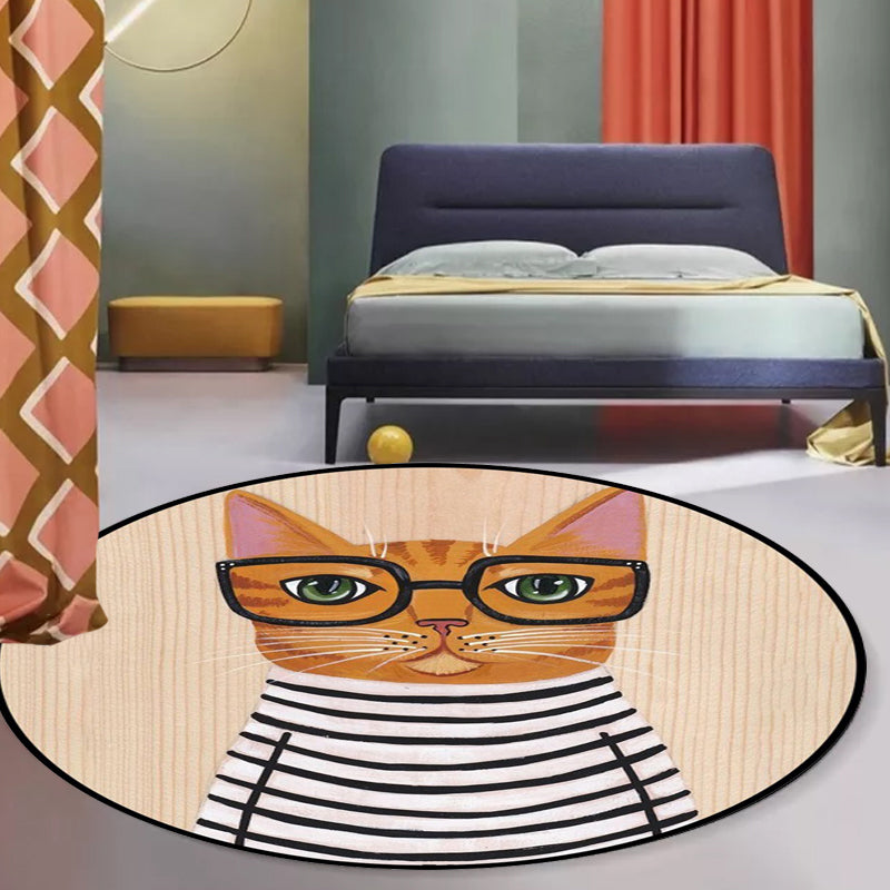 Kids Bedroom Rug in Green and Blue Animal Cat Glasses Print Rug Polyester Pet Friendly Area Rug Clearhalo 'Area Rug' 'Rug' 1649050