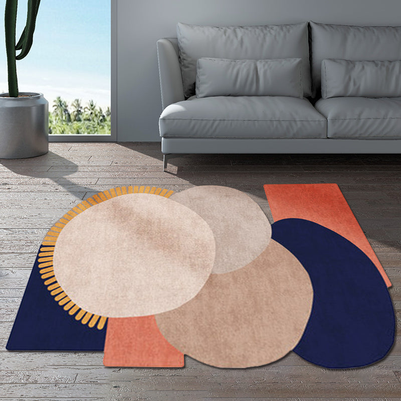 Modern Living Room Irregular Rug in Brown and Blue Color Block Circle Pattern Rug Polyester Pet Friendly Area Rug Blue Clearhalo 'Area Rug' 'Rug' 1649110