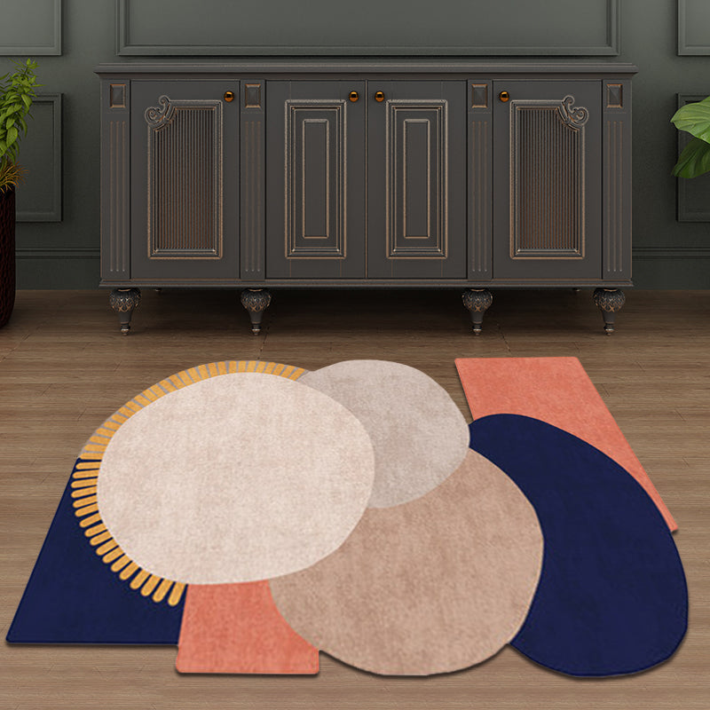 Modern Living Room Irregular Rug in Brown and Blue Color Block Circle Pattern Rug Polyester Pet Friendly Area Rug Clearhalo 'Area Rug' 'Rug' 1649111