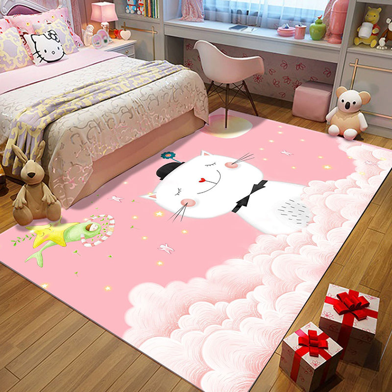 Casual Kids Rug in Pink Animal Cat Cloud Pattern Rug Polyester Anti-Slip Backing Washable Carpet for Nursery Clearhalo 'Area Rug' 'Rug' 1649131