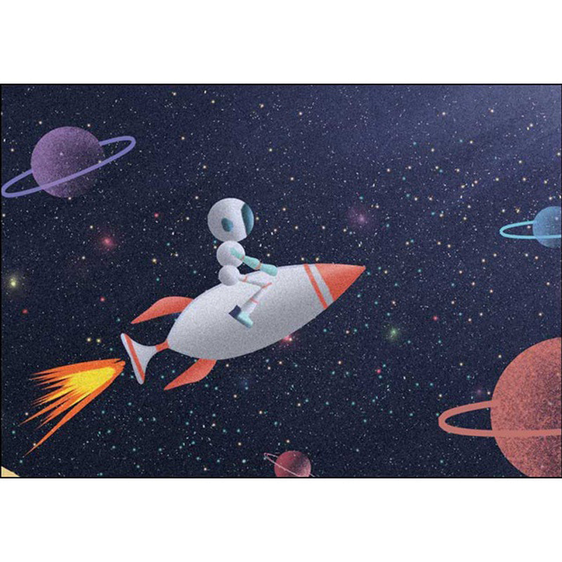 Kids Bedroom Rug in Blue Outer Space Galaxy Rocket Astronaut Print Rug Polyester Non-Slip Backing Area Rug Clearhalo 'Area Rug' 'Rug' 1649162