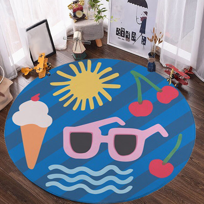 Kids Bedroom Rug in Yellow Food & Beverage Ice-cream Cherry Glasses Print Rug Polyester Pet Friendly Area Rug Clearhalo 'Area Rug' 'Rug' 1649197