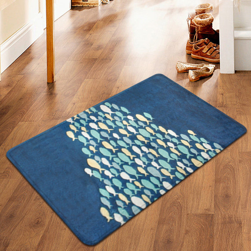 Cute Kids Rug in Blue Animal Fish Pattern Rug Polyester Anti-Slip Carpet for Children's Room Blue 2' x 2'11