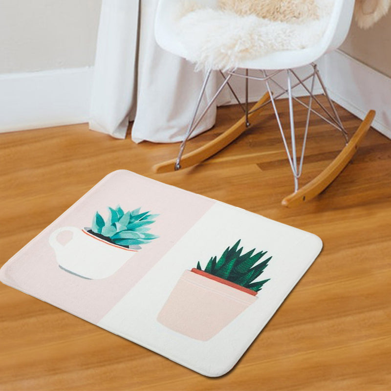 Green and Pink Nursery Rug Kids Botanical Leaf Potted Plants Pattern Area Rug Polyester Pet Friendly Carpet Clearhalo 'Area Rug' 'Rug' 1649255