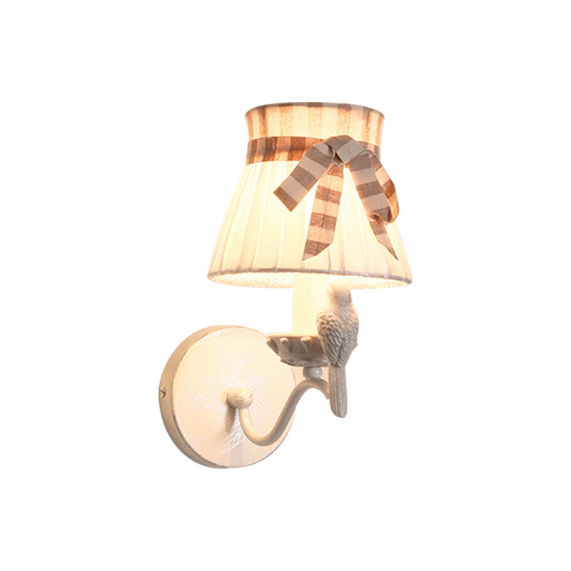 Cone Bedroom Wall Mount Lamp Fabric 1/2 Heads Modernist Wall Light Fixture with Bird Deco in White Clearhalo 'Wall Lamps & Sconces' 'Wall Lights' Lighting' 1649588