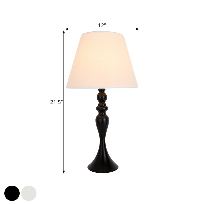 Retro Style Conic Table Light 1-Head Fabric Night Lamp with Baluster Base in White/Black Clearhalo 'Lamps' 'Table Lamps' Lighting' 1649657