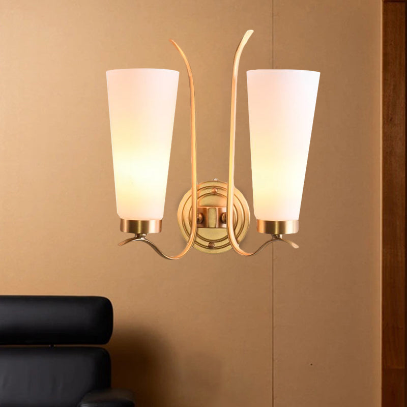 Opal Glass Brass Wall Sconce Elongated 1/2-Light Rural Wall Lighting Fixture for Guest Room Clearhalo 'Wall Lamps & Sconces' 'Wall Lights' Lighting' 1649737