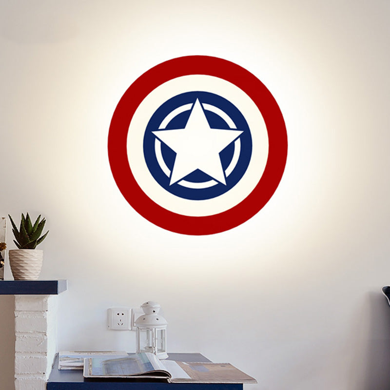 Red and Blue Round Wall Light Cartoon LED Acrylic Wall Lighting with Star Pattern in Warm/White Light Red-Blue Clearhalo 'Wall Lamps & Sconces' 'Wall Lights' Lighting' 1649784