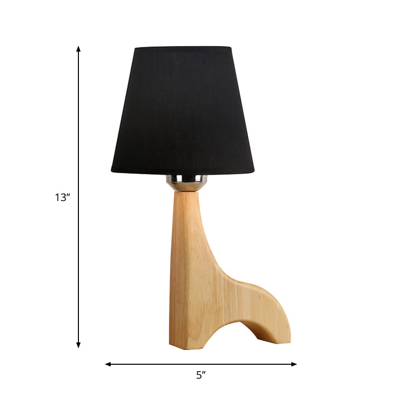 Black/White Conical Nightstand Lamp Kids 1 Head Fabric Reading Light with Giraffe Wood Base Clearhalo 'Lamps' 'Table Lamps' Lighting' 1649937