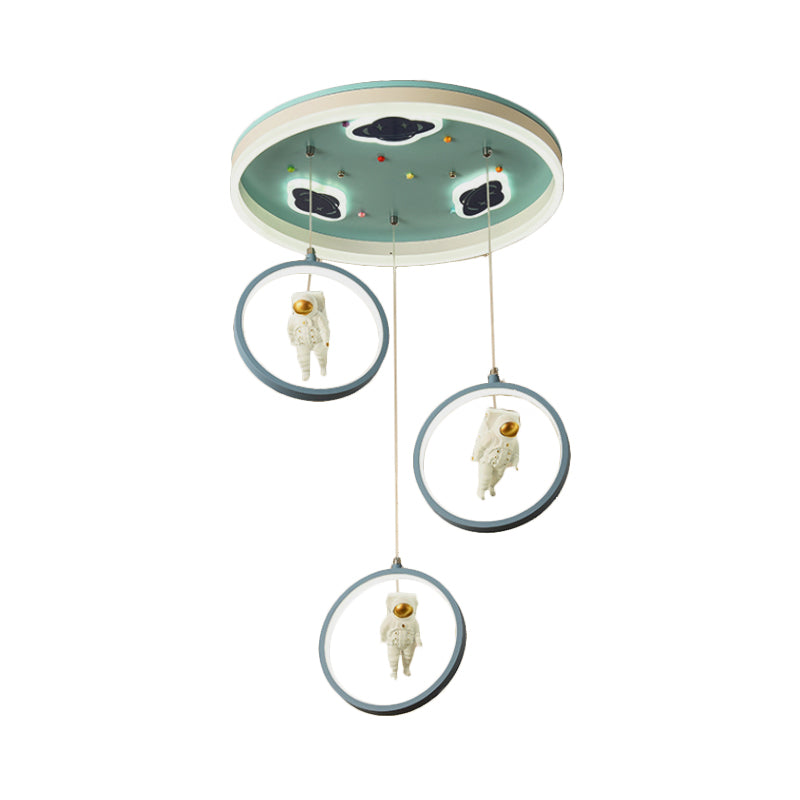 Blue Circular Hanging Lighting Cartoon LED Acrylic Suspension Pendant with Astronaut Deco Clearhalo 'Ceiling Lights' 'Pendant Lights' 'Pendants' Lighting' 1650045