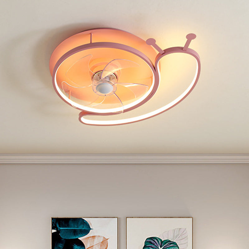 Pink Snail Figure Hanging Fan Fixture Modern LED Metallic Semi Ceiling Light with 5 Blades, 23.5