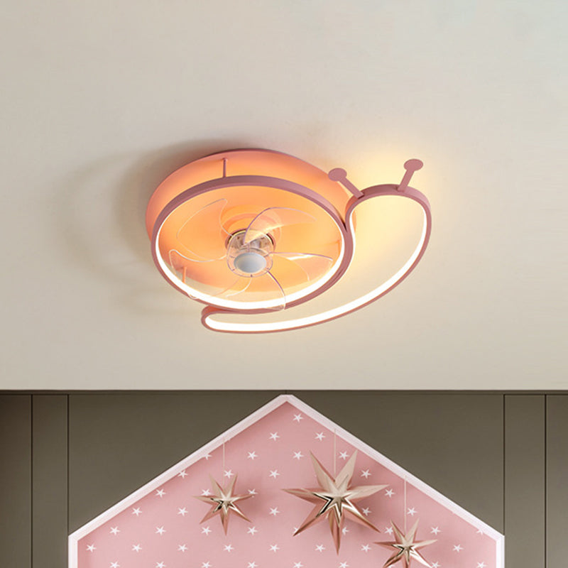 Pink Snail Figure Hanging Fan Fixture Modern LED Metallic Semi Ceiling Light with 5 Blades, 23.5