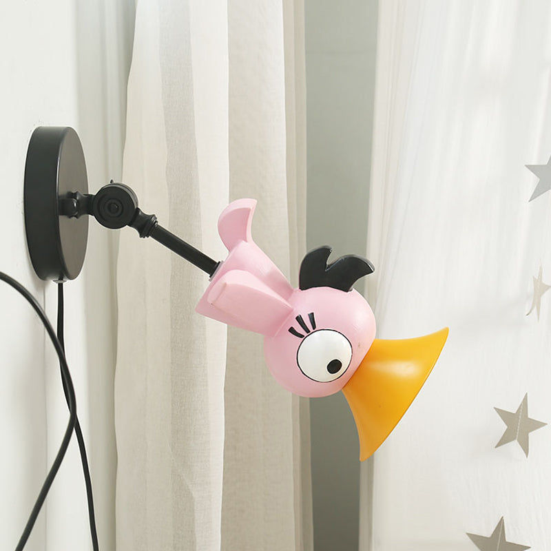 Pink Bird Like Sconce Light Fixture Cartoon LED Metal Wall Mounted Lamp for Girls Room Pink Clearhalo 'Wall Lamps & Sconces' 'Wall Lights' Lighting' 1650417