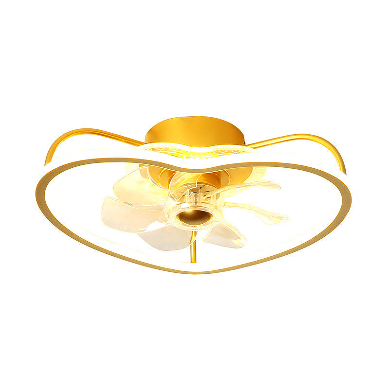 7 Blades Modernist LED Ceiling Fan Fixture with Metallic Gold/Black Heart Shape Design Semi Flush Ceiling Lamp, 16.5
