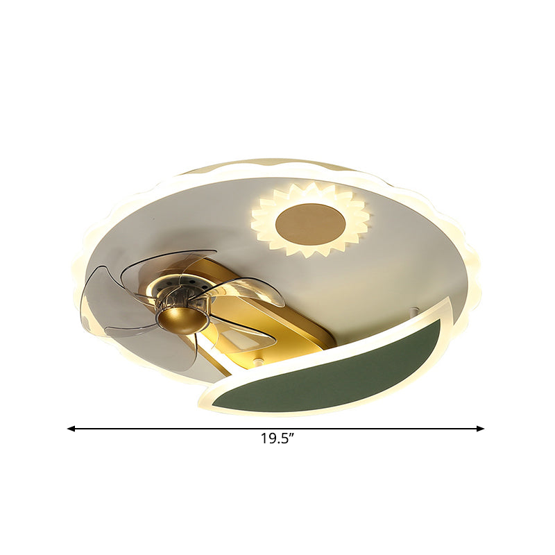 Modern LED Semi Flush Ceiling Light with Windmill Design Gold Round Pendant Fan Light, 19.5