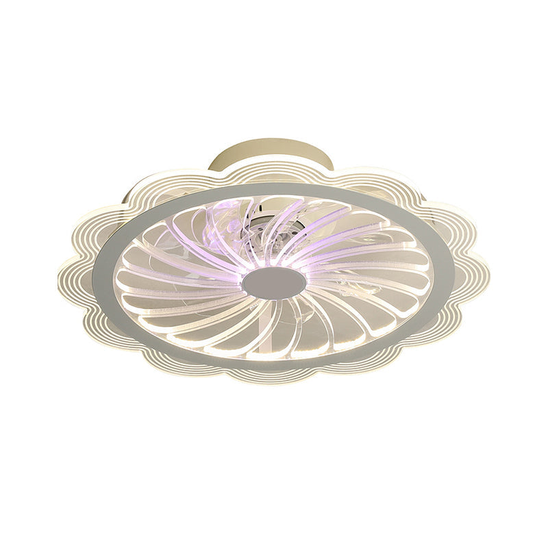 LED Bedroom Hanging Fan Light Contemporary Clear Semi Flush Mount Fixture with Flower Acrylic Shade, 20