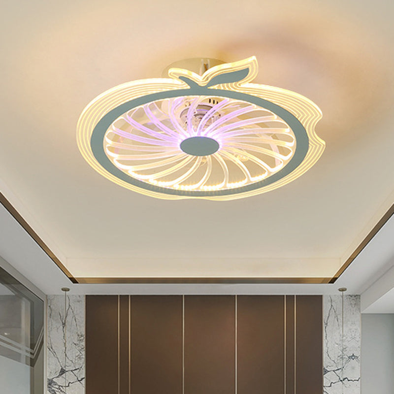 Apple Figure Semi Flush Mount Lamp Modern Transparent Acrylic LED Ceiling Fan Light in Pink/Blue, 20