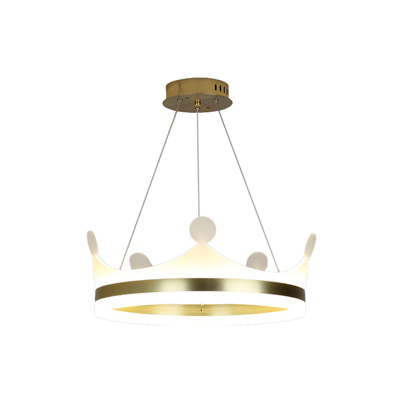 Kids Crown Hanging Lamp Metallic Girls Bedroom LED Chandelier Light in Gold, Warm/White Light Clearhalo 'Ceiling Lights' 'Chandeliers' Lighting' options 1650967